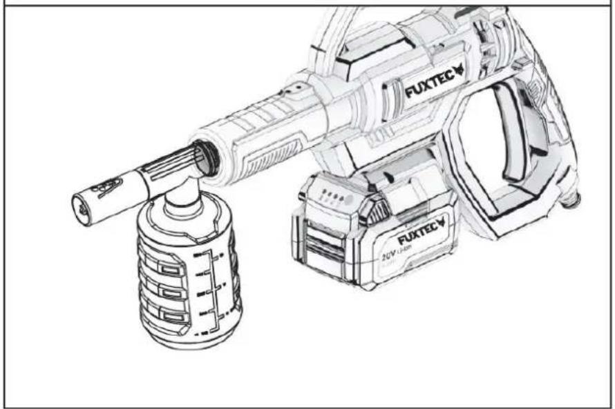 Line drawing of a FUXTEC rocket launcher with visible internal components and external housing (no text or symbols)