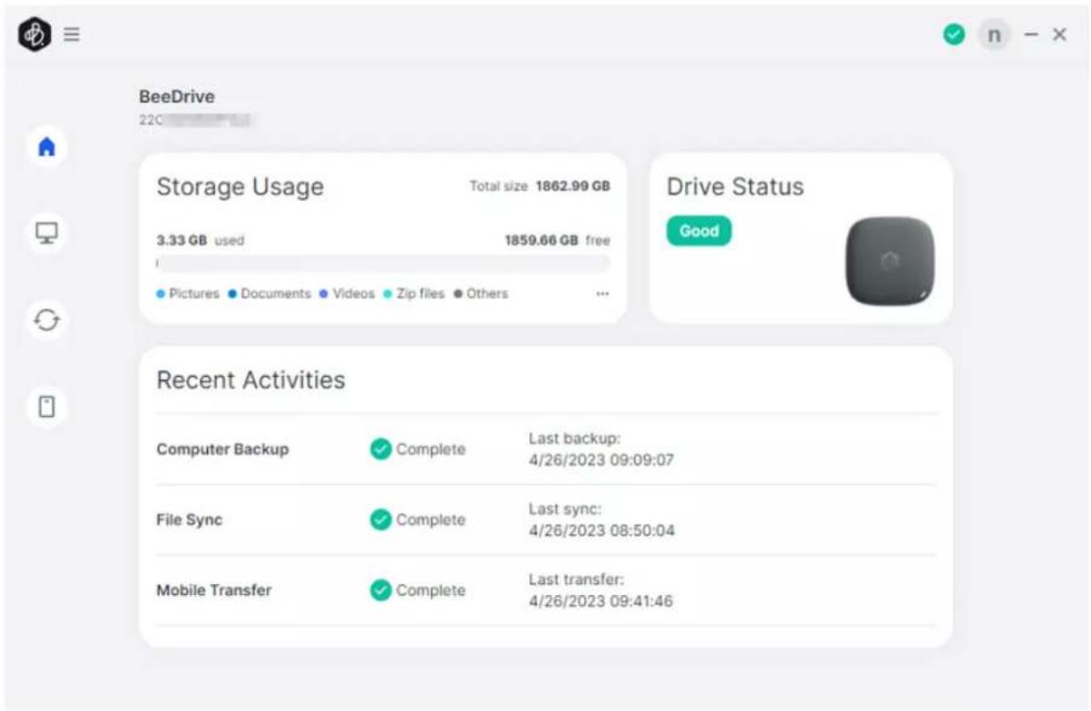 SYNOLOGY BeeDrive BDS70-1T - Navigation sur la page d'accueil - 1