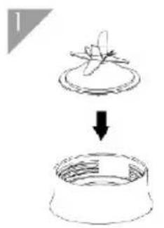 Diagram showing a transformation from a circular object to a rectangular container with a downward arrow indicating process flow.
