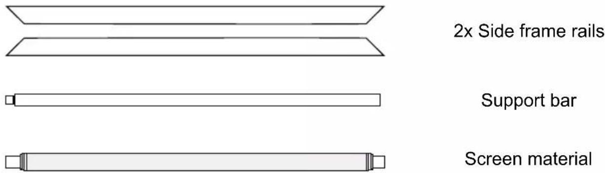 2x Side frame rails Support bar Screen material