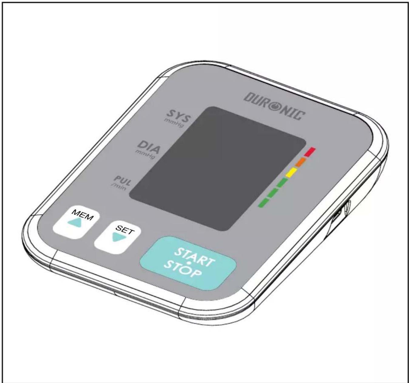DURONIC SYS mmHg DIA mmHg PUL /min MEM SET START STOP