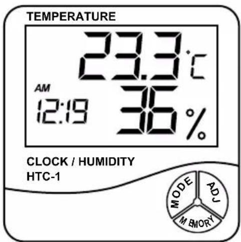 TEMPERATURE 23.3°C AM 12:19 36% CLOCK / HUMIDITY HTC-1 MODE ADJ MBORY