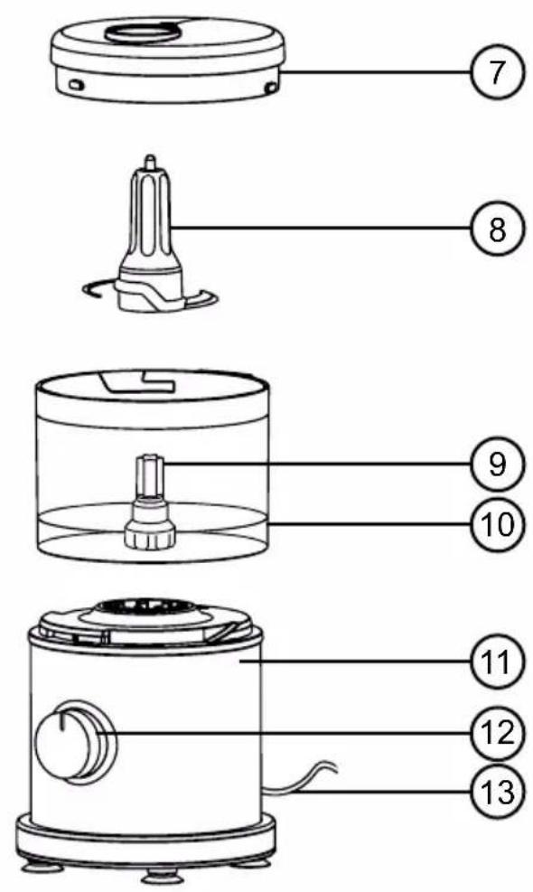 Technical diagram of a kitchen appliance with numbered parts for identification