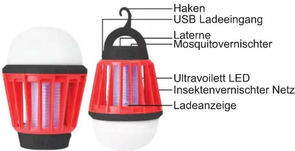 Haken USB Ladeeingang Laterne Mosquitovernischter Ultravoilett LED Insektenvernischter Netz Ladeanzeige