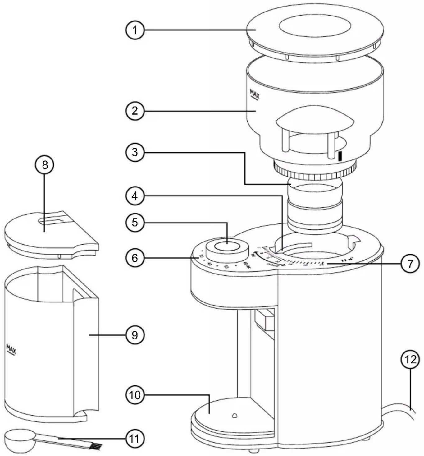 Technical diagram of a portable device with numbered parts for identification and assembly reference.