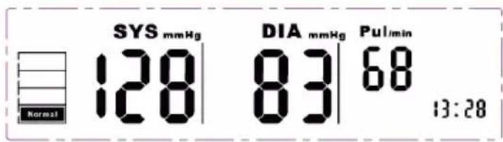 SYS mmHg 128 Normal DIA mmHg 83 13:28 Pul/min 68