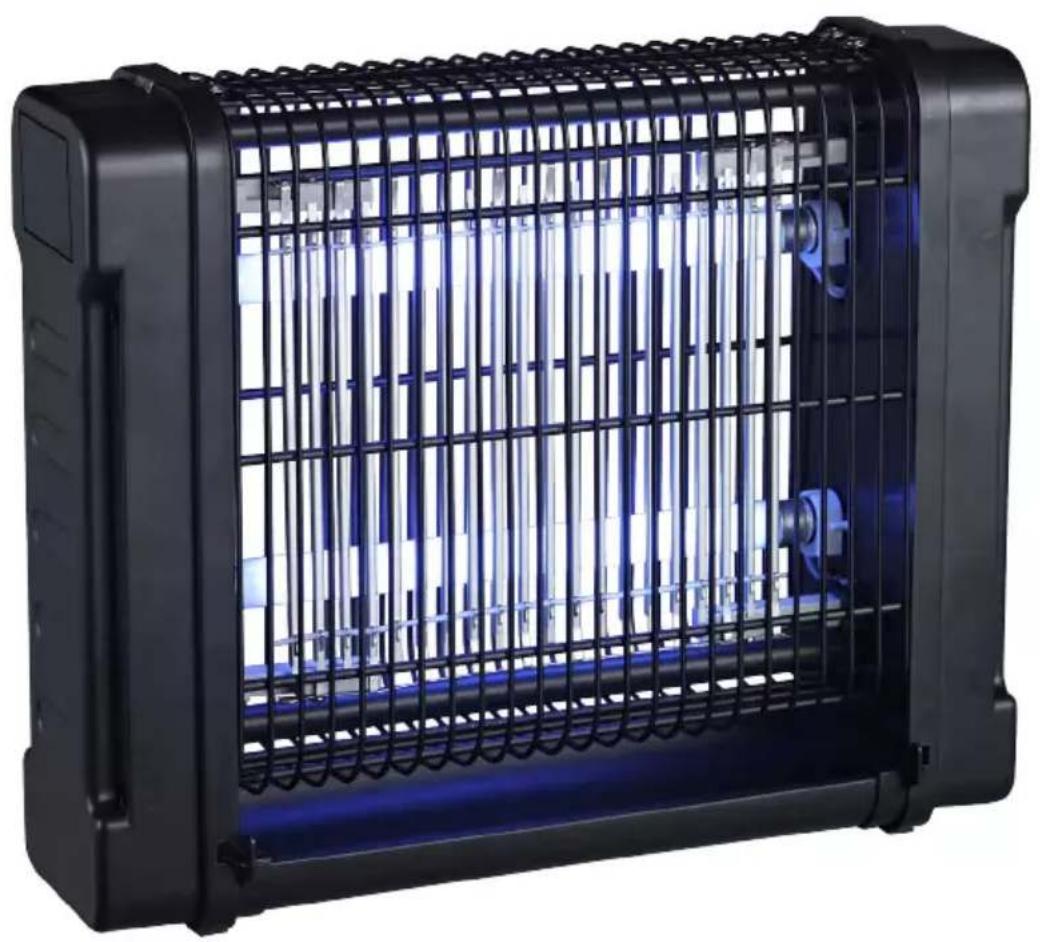 Black rectangular device with blue LED array and transparent casing, no visible text or symbols