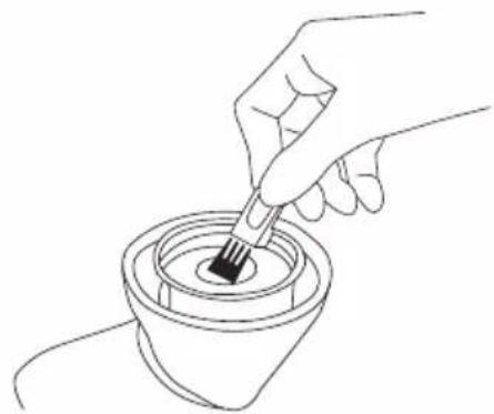 Line drawing of a hand using a brush to clean or brush the cup (no text or symbols)