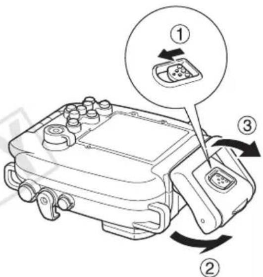 CANON WP-DC31 - Deslice el interruptor de liberación del bloqueo y suelte el cierre para abrir la cubierta trasera. Extraiga la cámara de la funda. - 1