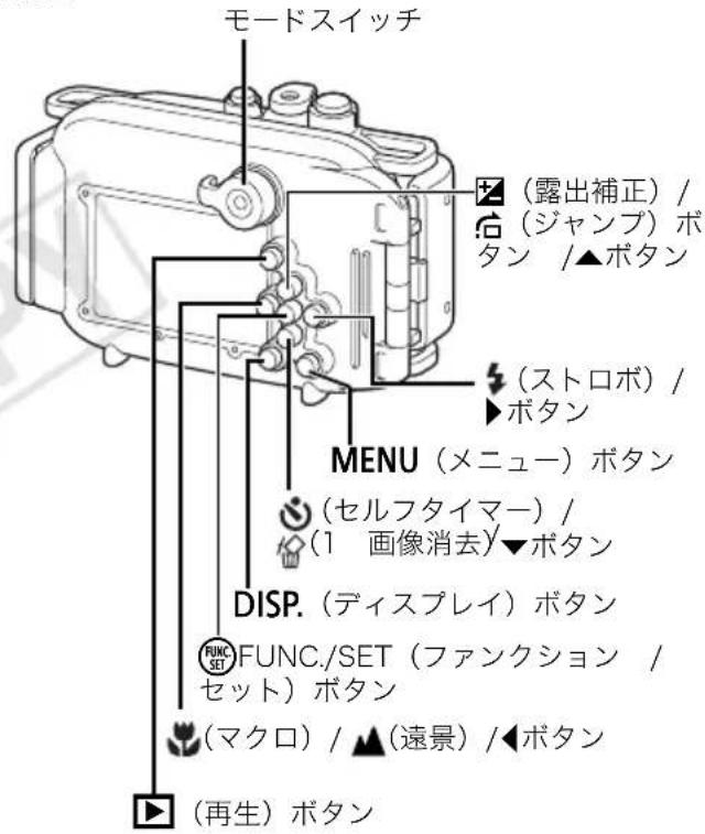 モードスイッチ (露出補正) / (ジャンプ) ボタン /▲ボタン (ストロボ) / ▶ボタン MENU (メニュー) ボタン (セルフタイマー) / (1 画像消去)▼ボタン DISP. (ディスプレイ) ボタン FUNC./SET (ファンクション / セット) ボタン (マクロ) / ▲(遠景) /◀ボタン (再生) ボタン