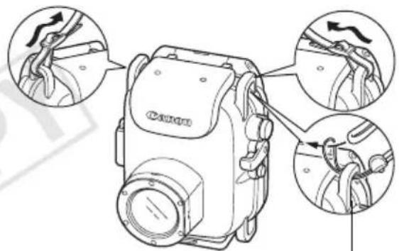 Technical diagram of a camera module with labeled parts and directional arrows indicating motion or assembly steps