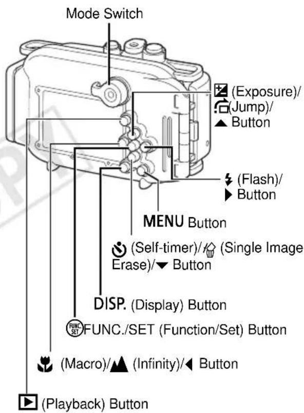 Mode Switch (Exposure)/ (Jump)/ ▲ Button (Flash)/ ► Button MENU Button (Self-timer)// (Single Image Erase)/▼ Button DISP. (Display) Button FUNC./SET (Function/Set) Button (Macro)/▲ (Infinity)/◄ Button (Playback) Button