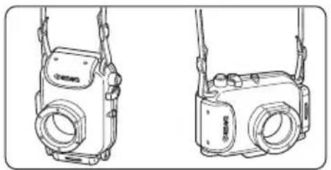 CANON WP-DC24 - Fije ambos extremos de la correa de cuello a las anillas de la correa como se muestra, y ajustela a una longitud cómoda. - 2