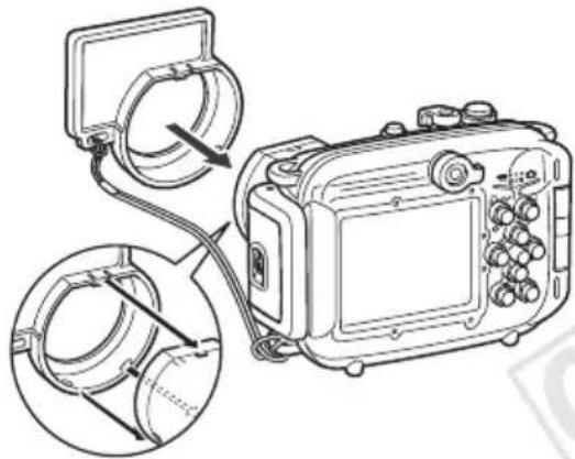 CANON WP-DC24 - 将扩散闪光板安装在防水套上。 - 1