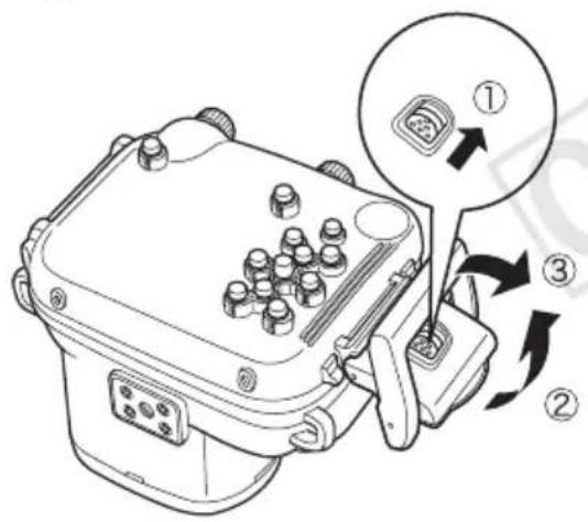 CANON WP-DC34 - 将锁定开关往箭头方向移动,解开扣环,打开背盖。 - 1