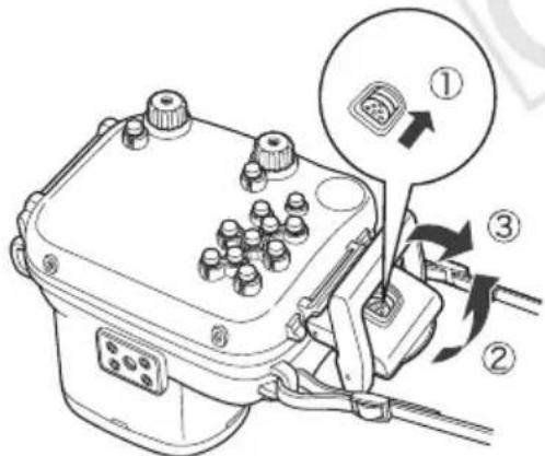 Technical diagram of a mechanical device with numbered components and directional arrows indicating motion or assembly steps.