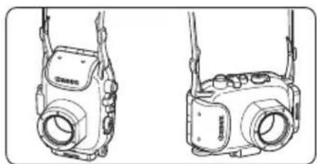 CANON WP-DC26 - Inserite entrambe le estremità della cinghia da collo negli appositi gancetti e regolatela a una lunghezza comoda. - 2