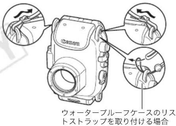 ウォータープルーフケースのリストストラップを取り付ける場合