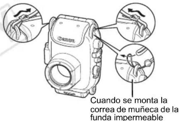 Cuando se monta la correa de muñeca de la funda impermeable