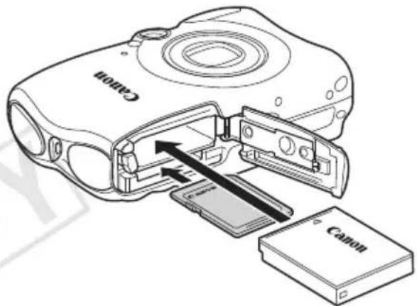 CANON WP-DC27 - Legen Sie den Akku (Akku NB-5L) und die Speicherkarte ein. - 1