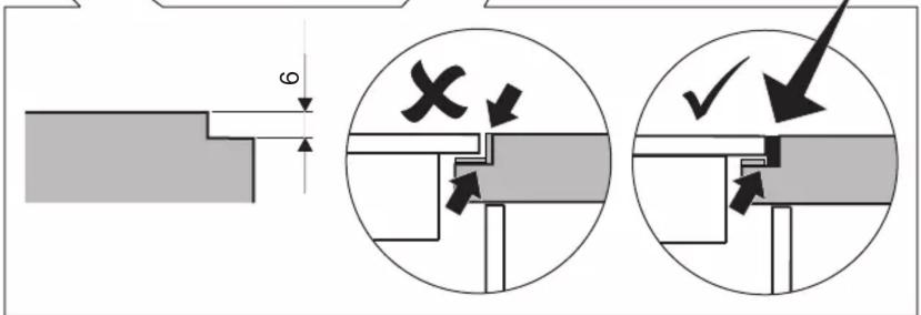Technical diagram illustrating mechanical assembly steps with labeled dimensions and checkmark indicators