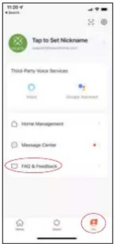 11:20 - ? Search Tap to Set Nickname Third-Party Voice Services Home Management Message Center FAQ & Feedback