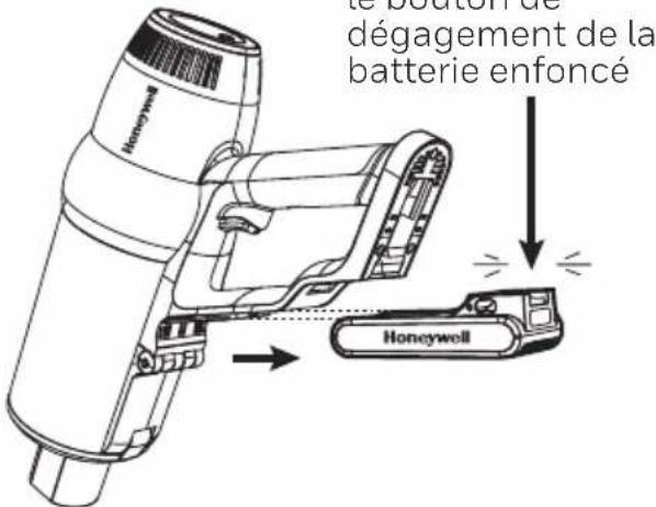 the bouton de dégagement de la batterie enfoncé Honeywell