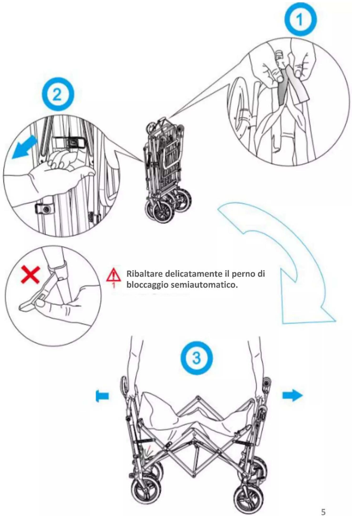 Ribaltare delicatamente il perno di bloccaggio semiautomatico.