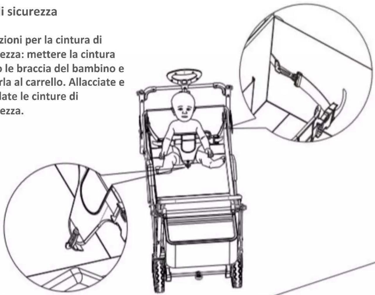 i sicurezza zioni per la cintura di ezza: mettere la cintura o le braccia del bambino e rla al carrello. Allacciate e late le cinture di ezza.