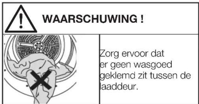 WAARSCHUWING! Zorg ervoor dat er geen wasgoed geklemd zit tussen de laaddeur.