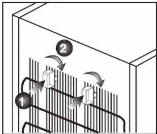 Diagram showing airflow or heat transfer between two containers with labeled components 1 and 2, indicating fluid or material movement.