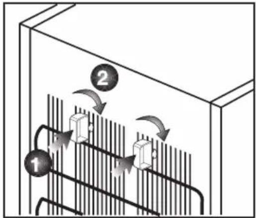 Diagram showing airflow or heat transfer between two labeled components, with arrows indicating direction of movement.