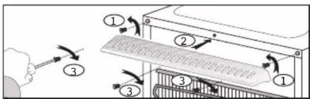 Diagram illustrating a mechanical assembly or cleaning process with numbered steps and directional arrows indicating movement.
