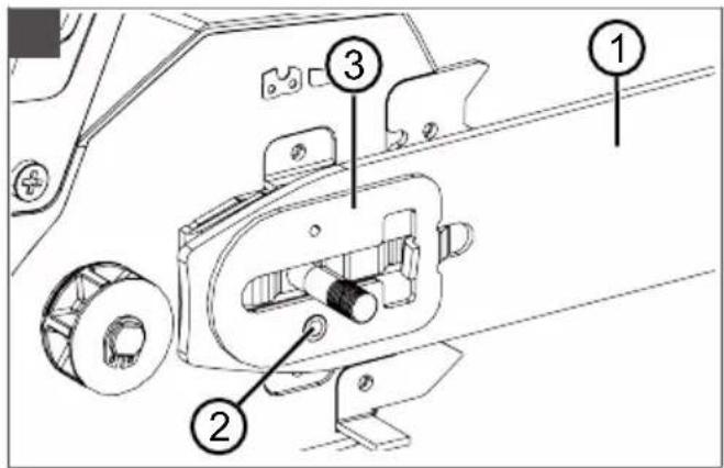 Technical diagram of a mechanical device with numbered components labeled 1, 2, and 3