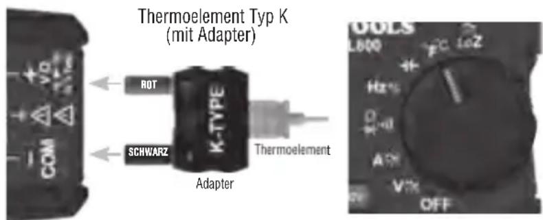 Thermoelement Typ K (mit Adapter) ROT SCHWARZ K-TYPE Adapter Thermoelement OFF