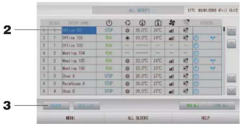 MITSUBISHI SC-SL4-AE2 - Appuyez sur la touche ALL GROUPS (TOUS LES GROUPES) dans MENU (MENU). - 1