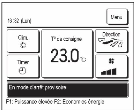 MITSUBISHI RC-EXZ3A - ■ "Mode arrêt temporaire", "Mode arrêt forcé du thermostat", "Mode changement de température de consigne" affiché - 1