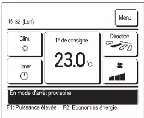 MITSUBISHI RC-EX3A - ■ "Mode arrêt temporaire", "Mode arrêt forcé du thermostat", "Mode changement de température de consigne" affiché - 1