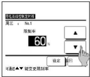 用电高峰控制定时器 周三: No.1 限制率 60% 设定 赎回 可通过▲▼键变更限制率