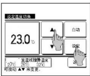 设定温度切换 23.0° 自动 设定 室温线撞滑温度 275 265 320 可按动 ▲▼ 来变更。
