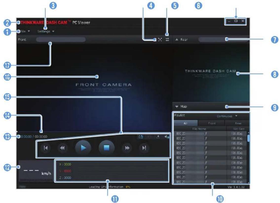 Thinkware U3000 - Disposition de l'écran de la visionneuse pour ordinateur (Windows) - 1