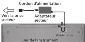 Cordon d'alimentation Vers la prise secteur Adaptateur secteur Guide-cable Bas de l'instrument