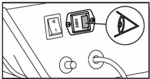 Diagram showing electrical connections including a 240V power meter, eye symbol, and switch components