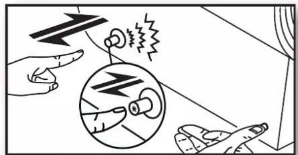 Diagram illustrating electrical hazard with lightning, fuse, and contactor symbols