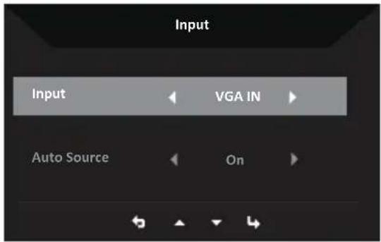 Input Input VGA IN Auto Source On