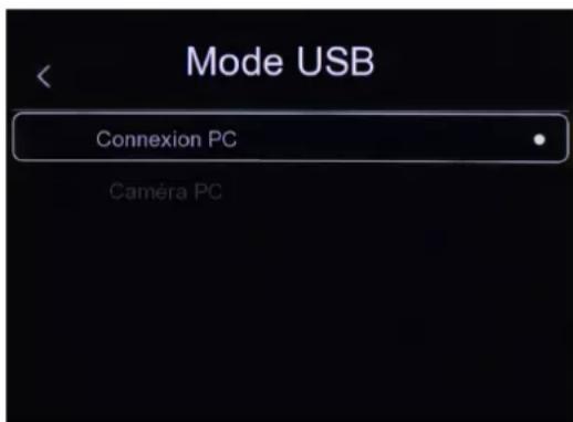 Mode USB Connexion PC Camera PC