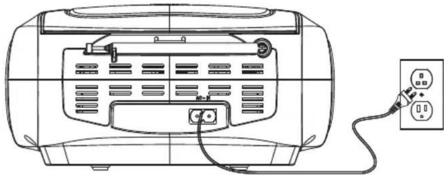Line drawing of a toaster front panel with attached power outlet (no text or symbols)