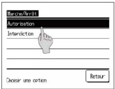 Marche/Arrêt Autorisation Interdiction Choisir une option Retour