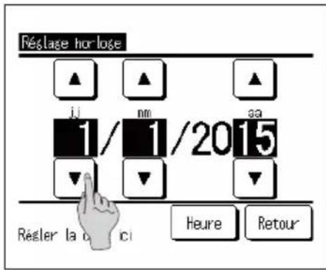 Réglage horloge ▲ ▲ ▲ ji nm aa 1/1/2015 ▼ ▼ ↓ Règler la cici Heure Retour