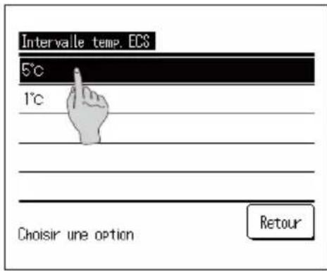 Intervalle temp. ECS 5°C 1°C Choisir une option Retour